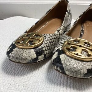 Women's Snakeskin Flats with Gold Accents